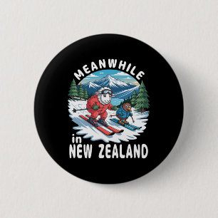 Ondertussen in Nieuw-Zeeland Kiwi Schapen Skiën Wi Ronde Button 5,7 Cm