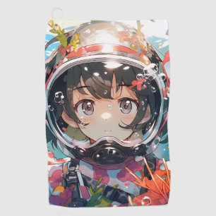 Onderwater anime meisje met koraal bedekte helm golfhanddoek
