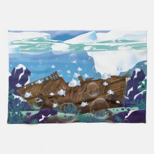Onderwater Arctisch Scheepswrak Theedoek