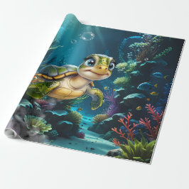 Onderwater avonturen met de vrolijke schildpad. cadeaupapier