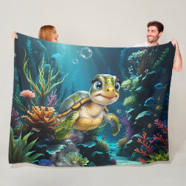 Onderwater avonturen met de vrolijke schildpad. fleece deken