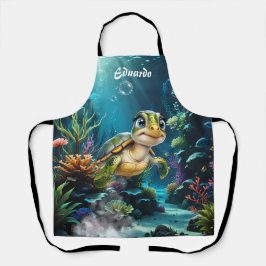 Onderwater avonturen met de vrolijke schildpad. schort