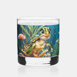 Onderwater avonturen met de vrolijke schildpad. whisky glas