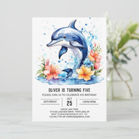 Onderwater Avontuur Schattigee Dolfijn Verjaardag Kaart (Staand voorkant)