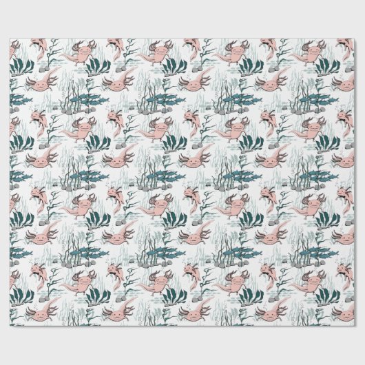 Onderwater Axolotl roze & geel Kinder dier Cadeaupapier (Vlak)