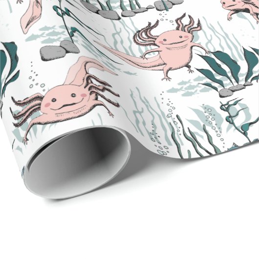 Onderwater Axolotl roze & geel Kinder dier Cadeaupapier (Rol Hoek)
