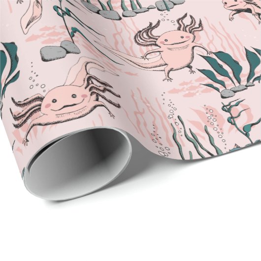 Onderwater Axolotl Roze & Groen Kinder Dier Cadeaupapier (Rol Hoek)
