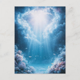 Onderwater Blauw Koraalrif met Zonnestralen Briefkaart