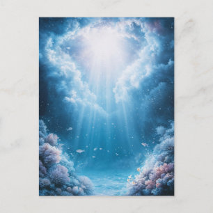Onderwater Blauw Koraalrif met Zonnestralen Briefkaart