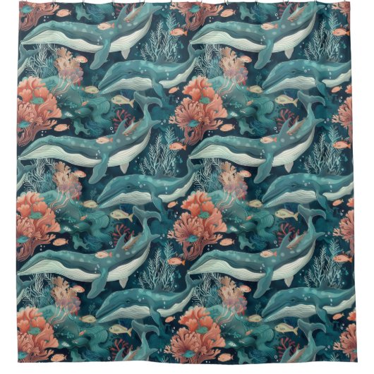 Onderwater blauwe vinvissen douchegordijn (Voorkant)