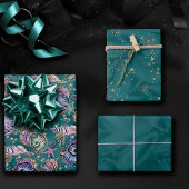 Onderwater Blauwgroen Luxe | Groene Pastel gouden  Inpakpapier Vel