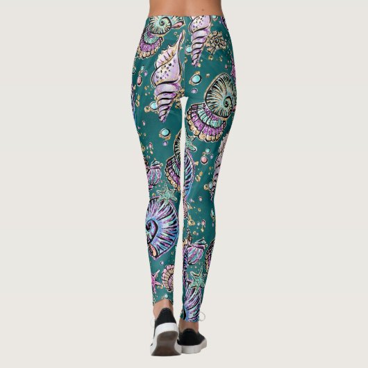 Onderwater Blauwgroen Luxe | Groene Pastel gouden  Leggings (Achterkant)