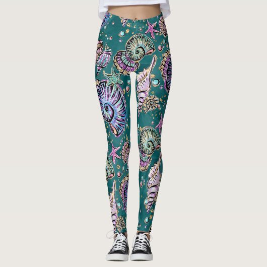 Onderwater Blauwgroen Luxe | Groene Pastel gouden  Leggings (Voorkant)