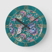 Onderwater Blauwgroen Luxe | Groene Pastel gouden Ronde Klok (Voorkant)