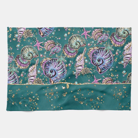 Onderwater Blauwgroen Luxe | Groene Pastel gouden Theedoek (Horizontaal)