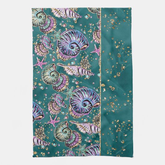 Onderwater Blauwgroen Luxe | Groene Pastel gouden  Theedoek (Verticaal)