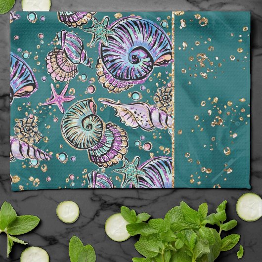 Onderwater Blauwgroen Luxe | Groene Pastel gouden  Theedoek