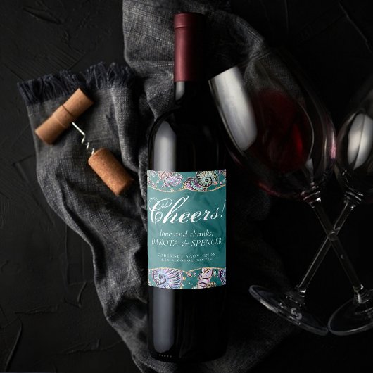 Onderwater Blauwgroen Luxe | Groene Pastel gouden  Wijn Etiket