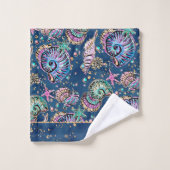 Onderwater Blue Luxe | Pastel gouden schelpen Bad Handdoek (Wasdoekje)