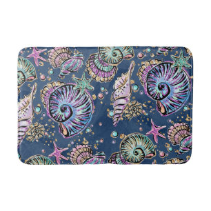 Onderwater Blue Luxe Pastel gouden schelpen Badmat
