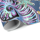 Onderwater Blue Luxe | Pastel gouden schelpen Cadeaupapier (Rol Hoek)