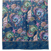 Onderwater Blue Luxe | Pastel gouden schelpen Douchegordijn (Voorkant)