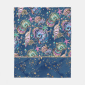 Onderwater Blue Luxe | Pastel gouden schelpen Fleece Deken (Voorkant)