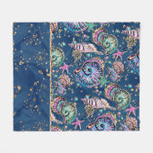 Onderwater Blue Luxe | Pastel gouden schelpen Fleece Deken (Voorkant (Horizontaal))