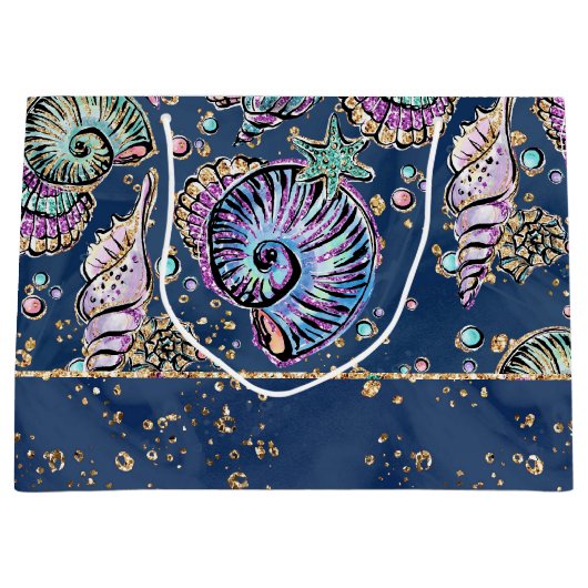 Onderwater Blue Luxe | Pastel gouden schelpen Groot Cadeauzakje (Voorkant)
