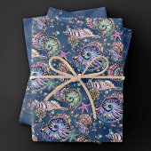 Onderwater Blue Luxe | Pastel gouden schelpen Inpakpapier Vel