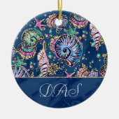 Onderwater Blue Luxe | Pastel gouden schelpen Keramisch Ornament (Voorkant)