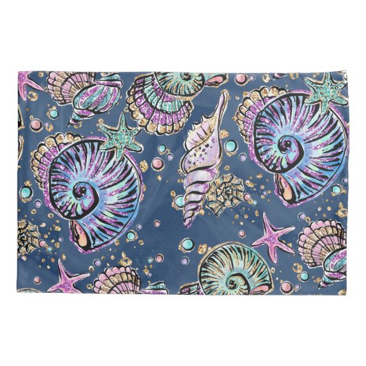 Onderwater Blue Luxe | Pastel gouden schelpen Kussensloop (Achterkant)