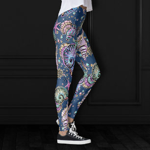 Onderwater Blue Luxe   Pastel gouden schelpen Leggings