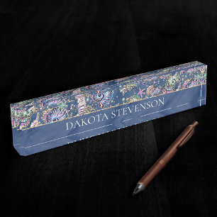 Onderwater Blue Luxe Pastel gouden schelpen Naambordje