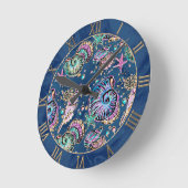 Onderwater Blue Luxe | Pastel gouden schelpen Ronde Klok (Hoek)