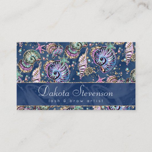 Onderwater Blue Luxe | Pastel gouden schelpen Visitekaartje (Voorkant)