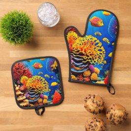 Onderwater Coral Garden Design Ovenwant & Pannenlap Set