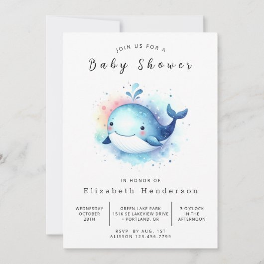 Onderwater Custom Whale Baby shower Kaart (Voorkant)