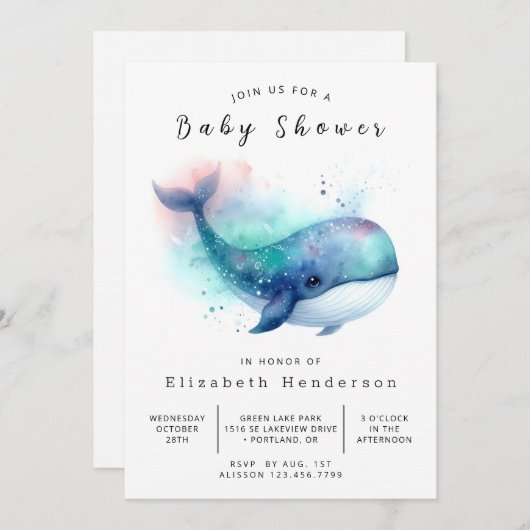 Onderwater Custom Whale Baby shower Kaart (Voorkant / Achterkant)