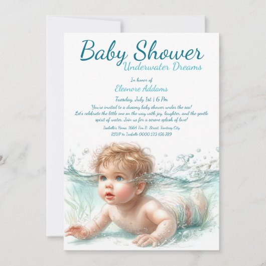 Onderwater Dromen Waterverf Baby shower Kaart (Voorkant)