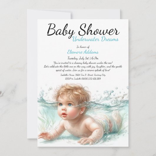 Onderwater Dromen Waterverf Baby shower Kaart (Voorkant)