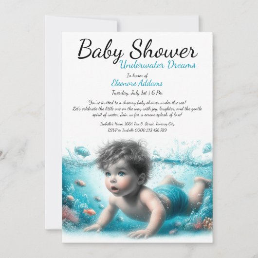 Onderwater Dromen Waterverf Baby shower Kaart (Voorkant)