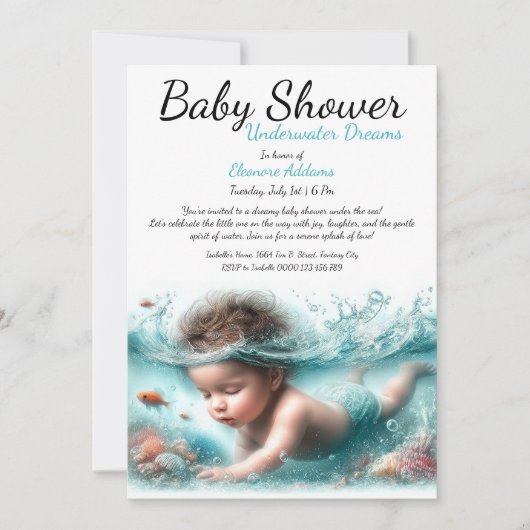 Onderwater Dromen Waterverf Baby shower Kaart (Voorkant)