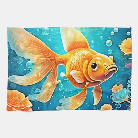 Onderwater goudvis kunst theedoek (Horizontaal)