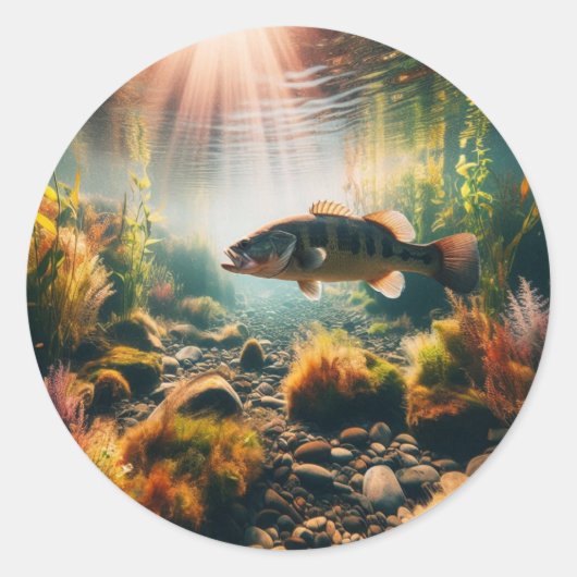 Onderwater grote mondbas ronde sticker (Voorkant)