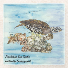 Onderwater handgeschilderde Hawksbill Zee schildpa Glazen Onderzetter