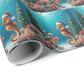 Onderwater Kerst Zeepaardje en Zee Schildpad Cadeaupapier (Rol Hoek)