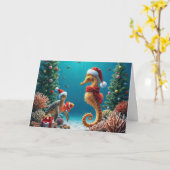 Onderwater Kerst Zeepaardje en Zee Schildpad Kaart (Gele Bloem)