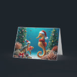 Onderwater Kerst Zeepaardje en Zee Schildpad Kaart<br><div class="desc">Onderwater,  een zeepaardje en een zeeen schildpad draag kerstmutsen omringd door een clownvis en koraalriffen versierd met feestelijke ornamenten. Alle tekst kan worden gewijzigd.</div>