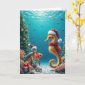 Onderwater Kerst Zeepaardje en Zee Schildpad Kaart (Gele Bloem)